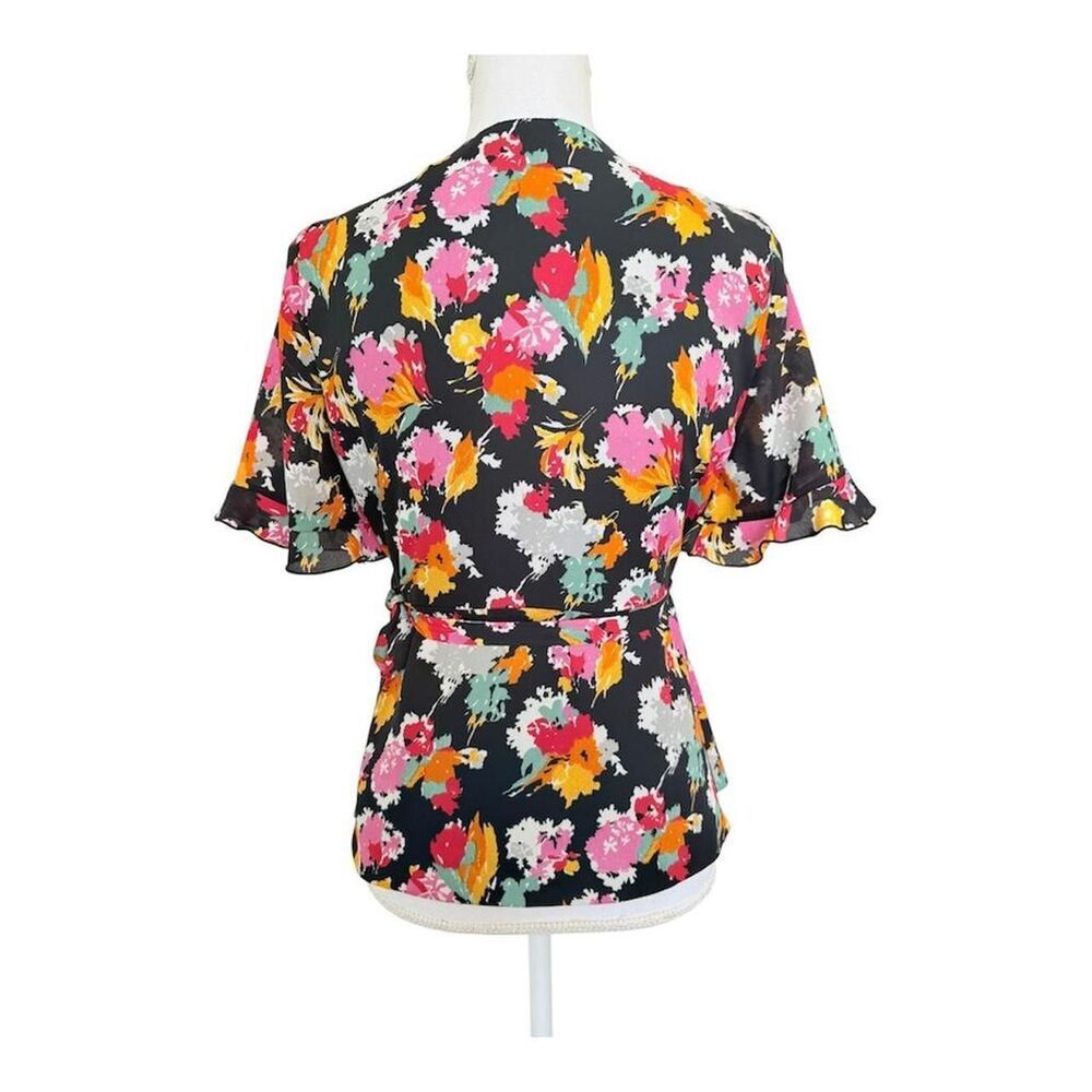 NWT Zara Trafaluc Women's Abstract Multicolor Floral Wrap Blouse Size M - Picture 3 of 8